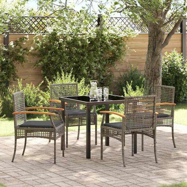 Kert étkező szett párnával 5 pcs Szürke és fekete Rattan