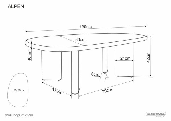 Alpen Dohányzóasztal MDF Mikrocement Écru Tölgy