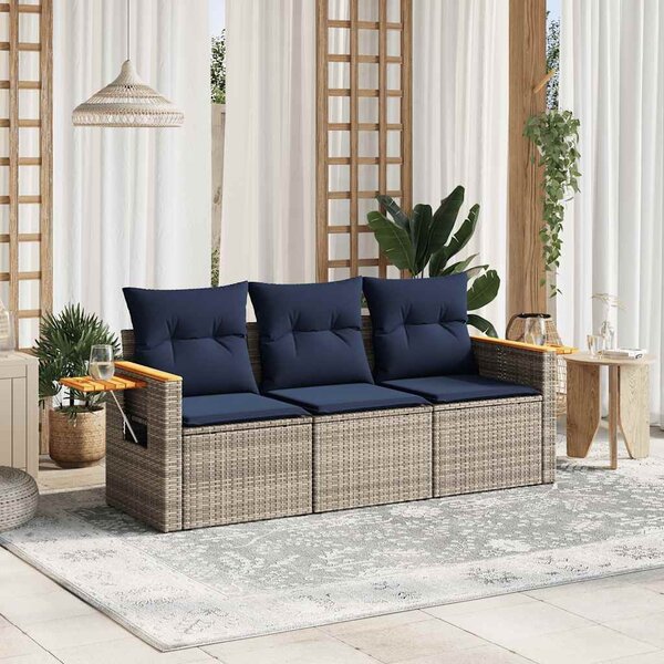 3 részes szürke polyrattan kerti ülőgarnitúra párnákkal