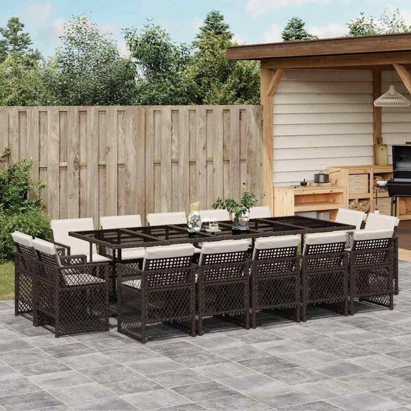 15 részes barna polyrattan kerti ülőgarnitúra párnákkal