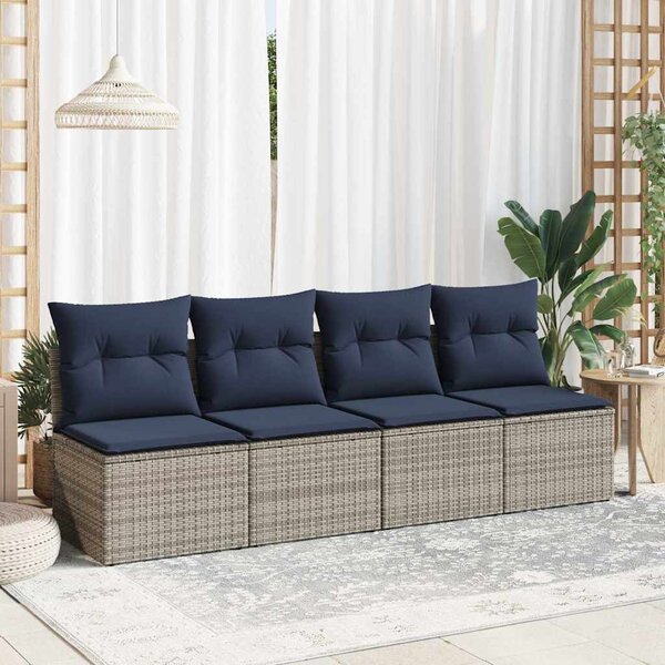 2 részes szürke polyrattan akácfa kerti ülőgarnitúra párnákkal
