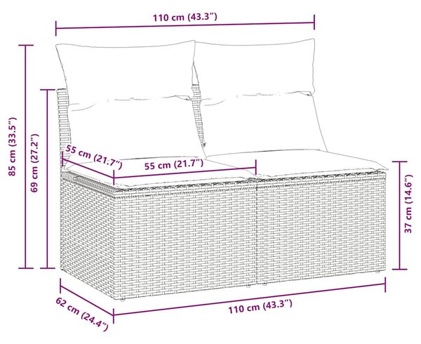 2 részes szürke polyrattan akácfa kerti ülőgarnitúra párnákkal