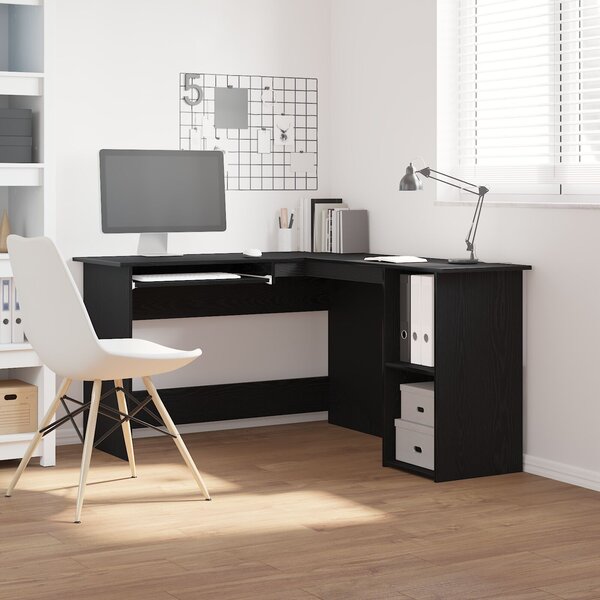 VidaXL Sarokasztal Fekete tölgy Mérnöki fa 140x120x75 cm Sarokasztal