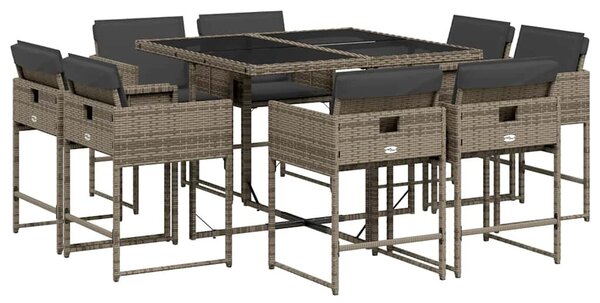 9 részes szürke polyrattan kerti étkezőgarnitúra párnával