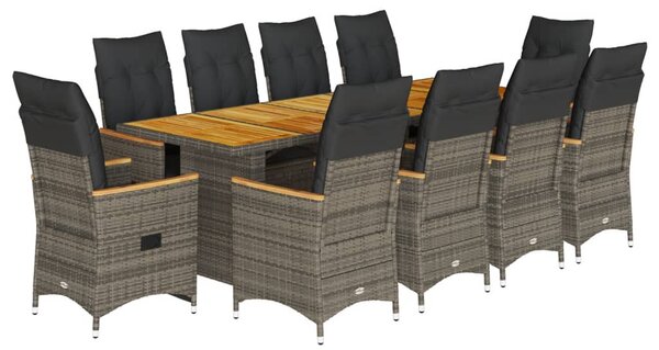 11 részes szürke polyrattan kerti bisztrógarnitúra párnákkal