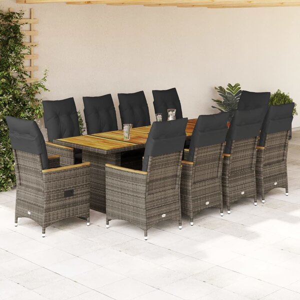 11 részes szürke polyrattan kerti bisztrógarnitúra párnákkal