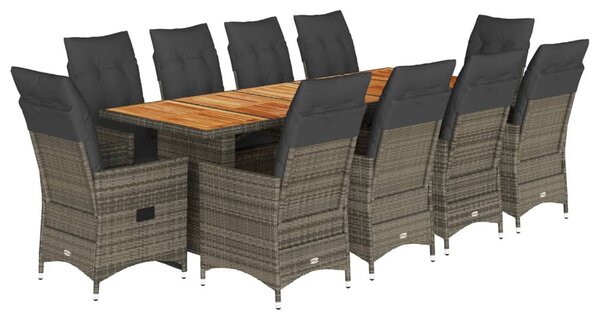 11 részes szürke polyrattan kerti bisztrógarnitúra párnákkal