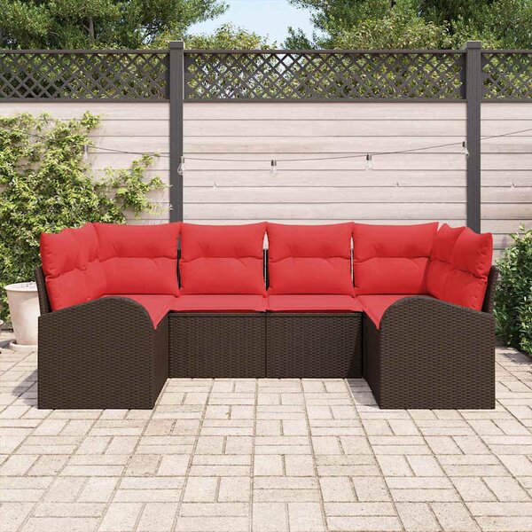 Kerti Kanapé Szett párnával 6 pcs Barna és Piros polirattan