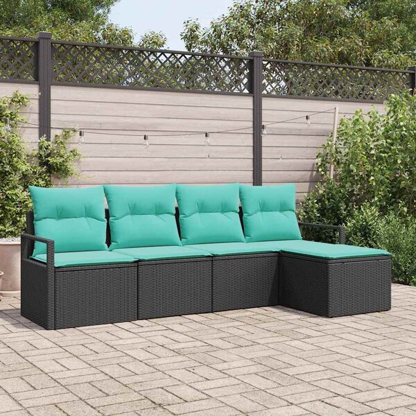 Kanapé Szett 5 pcs Fekete polirattan