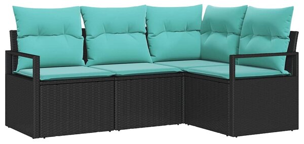 Kanapé Szett 4 pcs Fekete polirattan