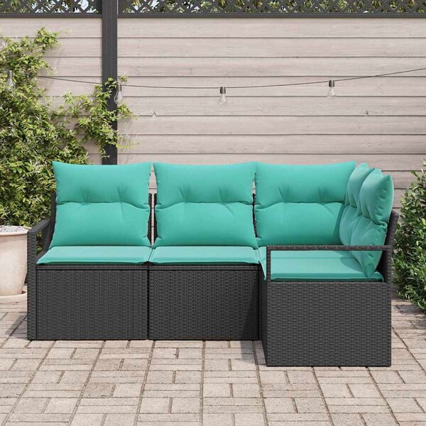 Kanapé Szett 4 pcs Fekete polirattan