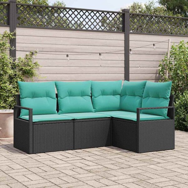 Kanapé Szett 4 pcs Fekete polirattan
