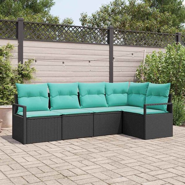 Kanapé Szett 5 pcs Fekete polirattan