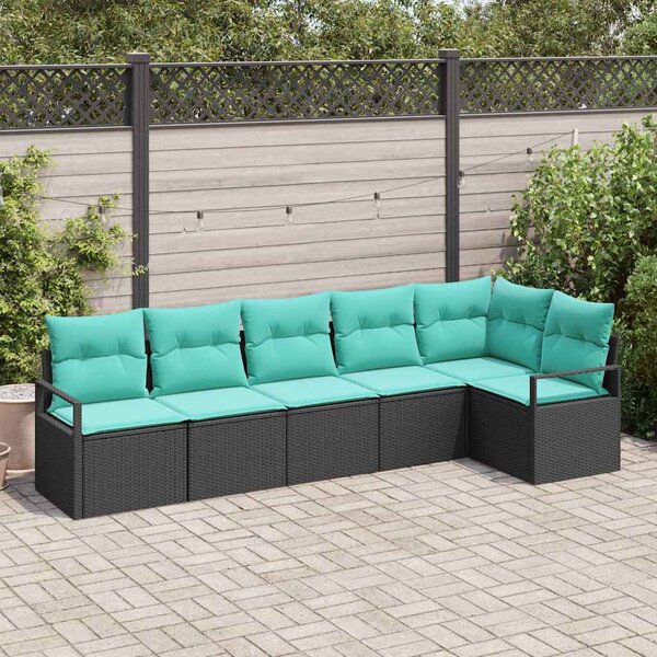 Kanapé Szett 6 pcs Fekete polirattan