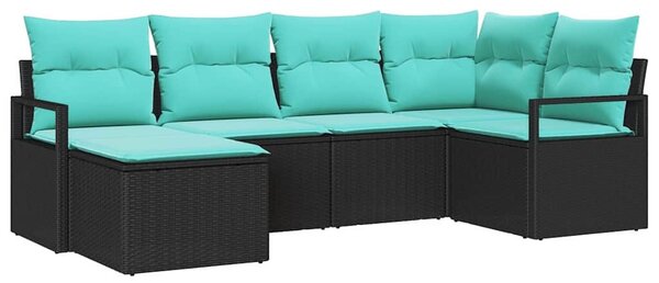 Kanapé Szett párnával 6 pcs Fekete polirattan