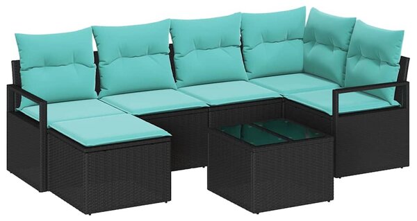 Kanapé Szett párnával 7 pcs Fekete polirattan