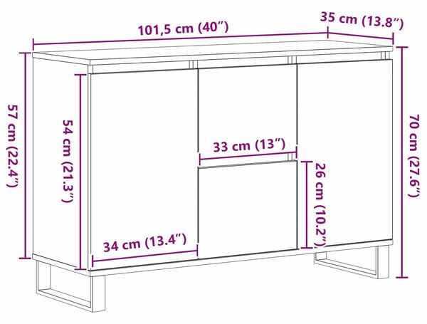 VidaXL Sidebord Fekete tölgy MDF fekete tölgy furnérral Közepes