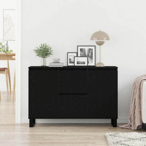 VidaXL Sidebord Fekete tölgy MDF fekete tölgy furnérral Közepes