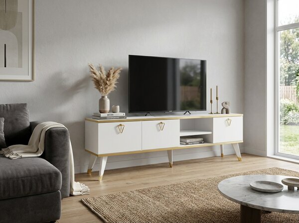 TV állvány CAROL 160 cm, fehér/arany