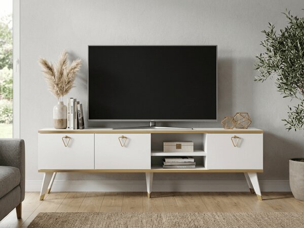 TV állvány CAROL 160 cm, fehér/arany