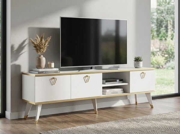 TV állvány CAROL 160 cm, fehér/arany