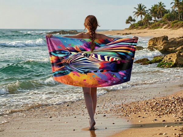 Gyorsan száradó XL strand fürdőlepedő ZEBRINA színes 100 x 180 cm, 100% mikroszál