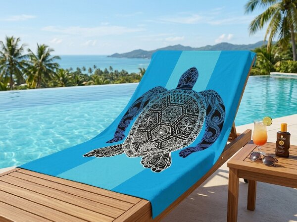 Gyorsan száradó XXL strand fürdőlepedő SHELL GEM kék 150 x 210 cm, 100% mikroszál