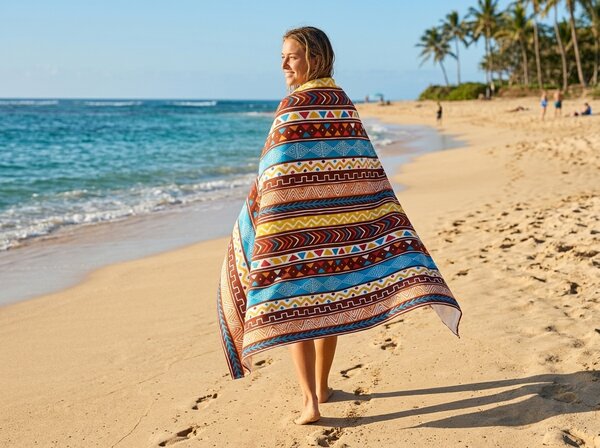 Gyorsan száradó XXL strand fürdőlepedő AZTECA színes 150 x 210 cm, 100% mikroszál