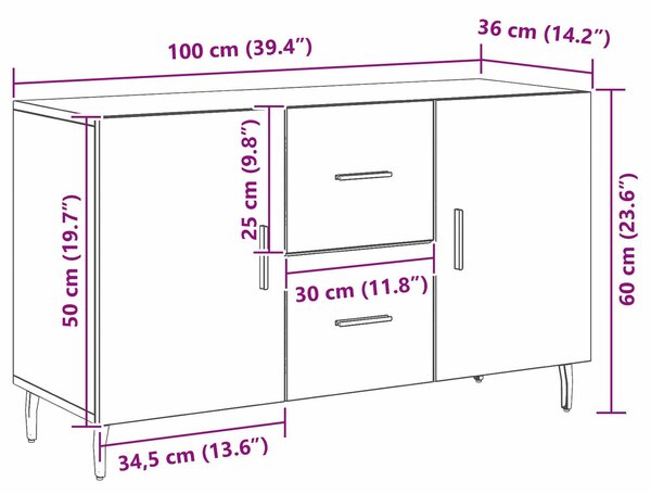 VidaXL Széf Fekete tölgy 100 x 36 x 60 cm Szerelt Fa