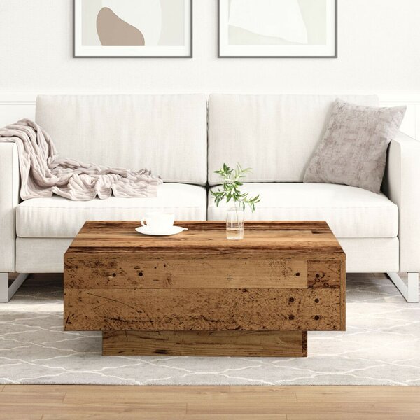 VidaXL Kanapéasztal Régi fa Tömör fa 80 x 80 x 31 cm Egyszerű