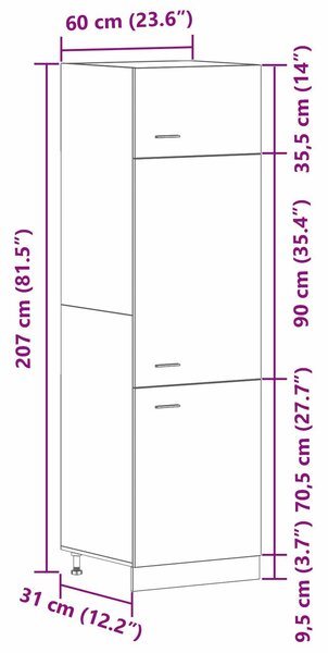 VidaXL Konyhai szekrény Fekete tölgy Szerelt fa 60 x 31 x 207 cm Ajtók
