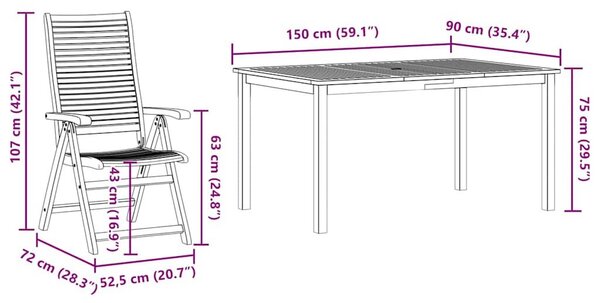 VidaXL Kert étkező szett 5 pcs Barna Tömör Akácfa