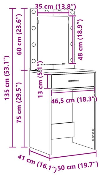 VidaXL Beton szürke Forgácslap 50 x 41 x 135 cm Tükör