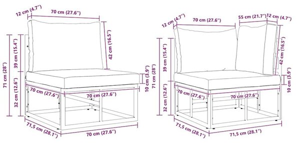 VidaXL Kerti Kanapé Szett párnával 9 pcs Fekete Alumínium