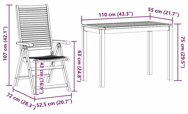 VidaXL Kert étkező szett 3 pcs Barna Tömör Akácfa