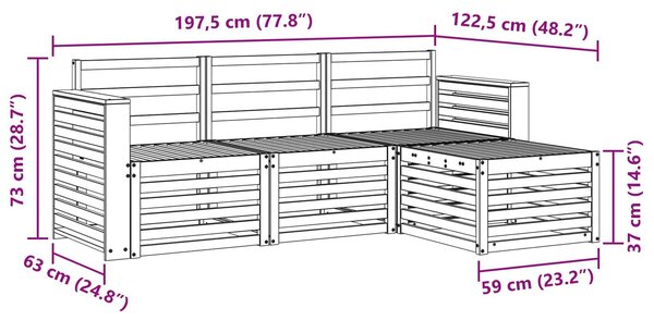 VidaXL Kültéri kanapé szett 4 pcs Fehér 197,5 x 122,5 x 73 cm