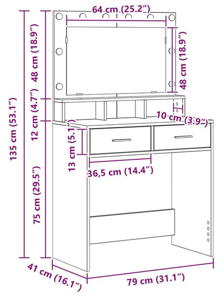 VidaXL Beton szürke Forgácslap 79 x 41 x 135 cm Tükör