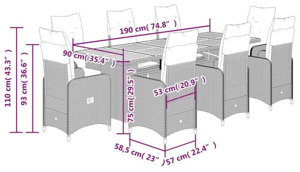 VidaXL 8 Személyes Kerti Bútor Szett - Fekete Polyrattan