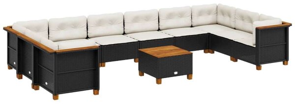 VidaXL Polyrattan Kerti Ülőgarnitúra - 11 részes - Fekete