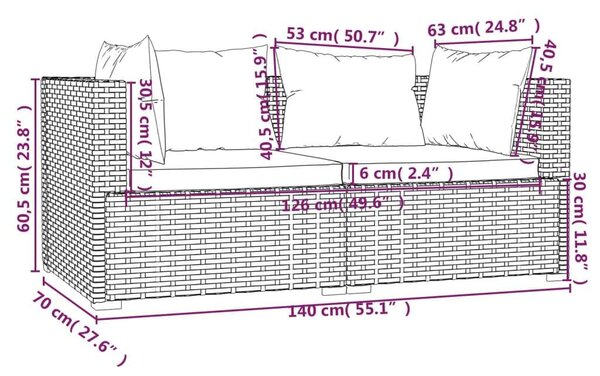 VidaXL Polyrattan Kerti Ülőgarnitúra - 3 részes - Barna