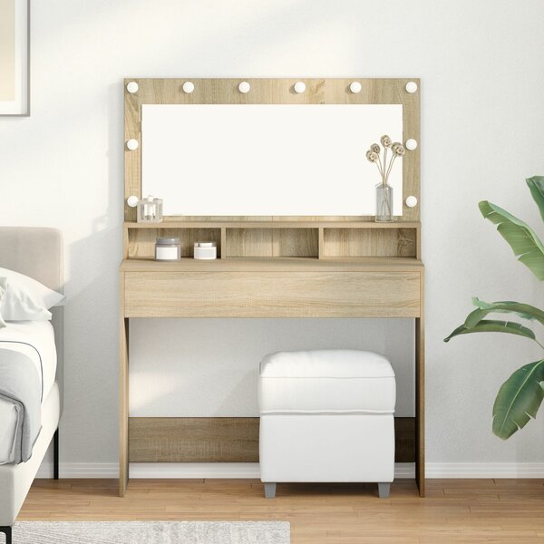 VidaXL Sonoma tölgy Forgácslap 100 x 41 x 135 cm Tükör Pipereszék