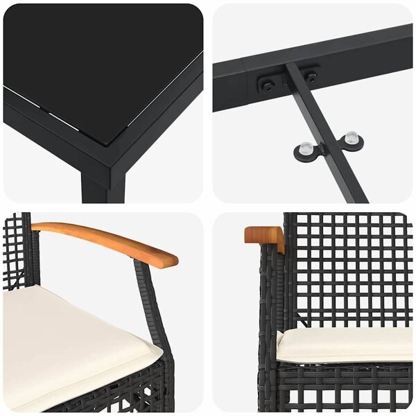 VidaXL Kert étkező szett 5 pcs Fekete polirattan
