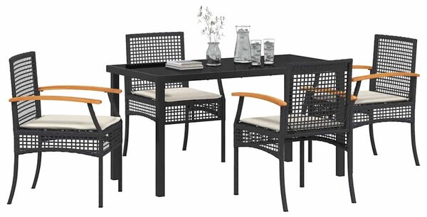 VidaXL Kert étkező szett 5 pcs Fekete polirattan