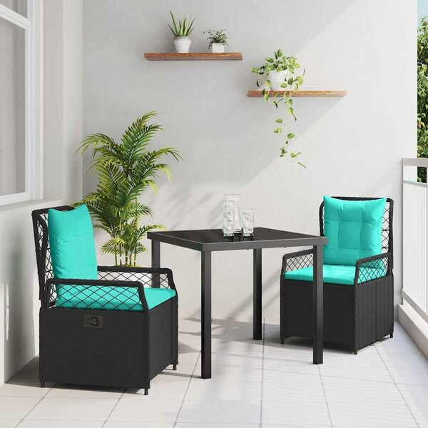 VidaXL Kert étkező szett 3 pcs Fekete polirattan