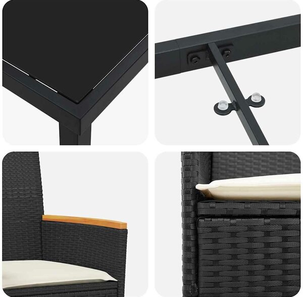 VidaXL Kert étkező szett 5 pcs Fekete polirattan