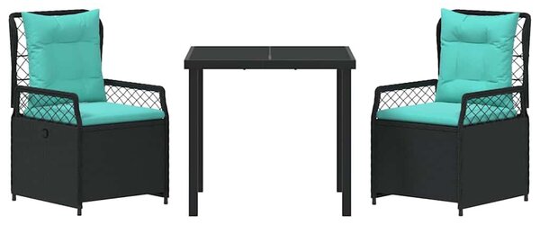 VidaXL Kert étkező szett 3 pcs Fekete polirattan