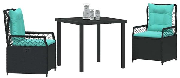 VidaXL Kert étkező szett 3 pcs Fekete polirattan