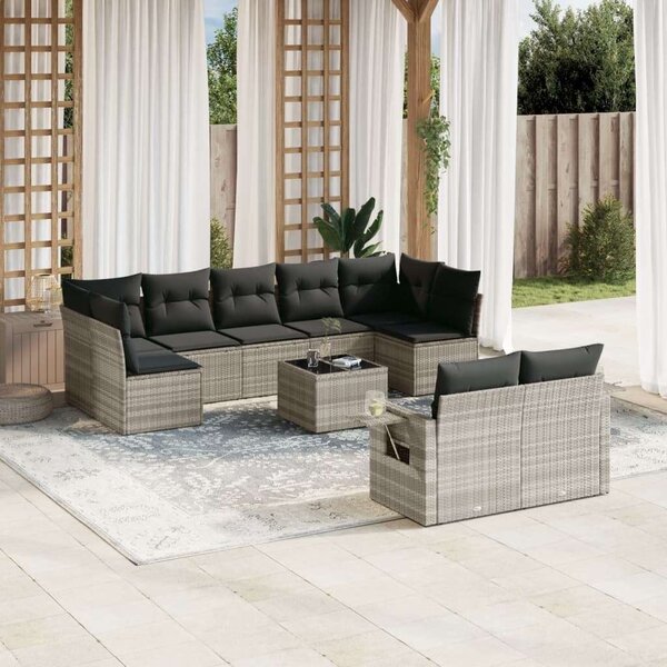 VidaXL Polyrattan Kerti Ülőgarnitúra - 10 részes - Világosszürke