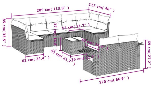 VidaXL Polyrattan Kerti Ülőgarnitúra - 10 részes - Világosszürke