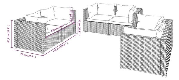 Polyrattan Kerti Ülőgarnitúra - 6 részes - Barna